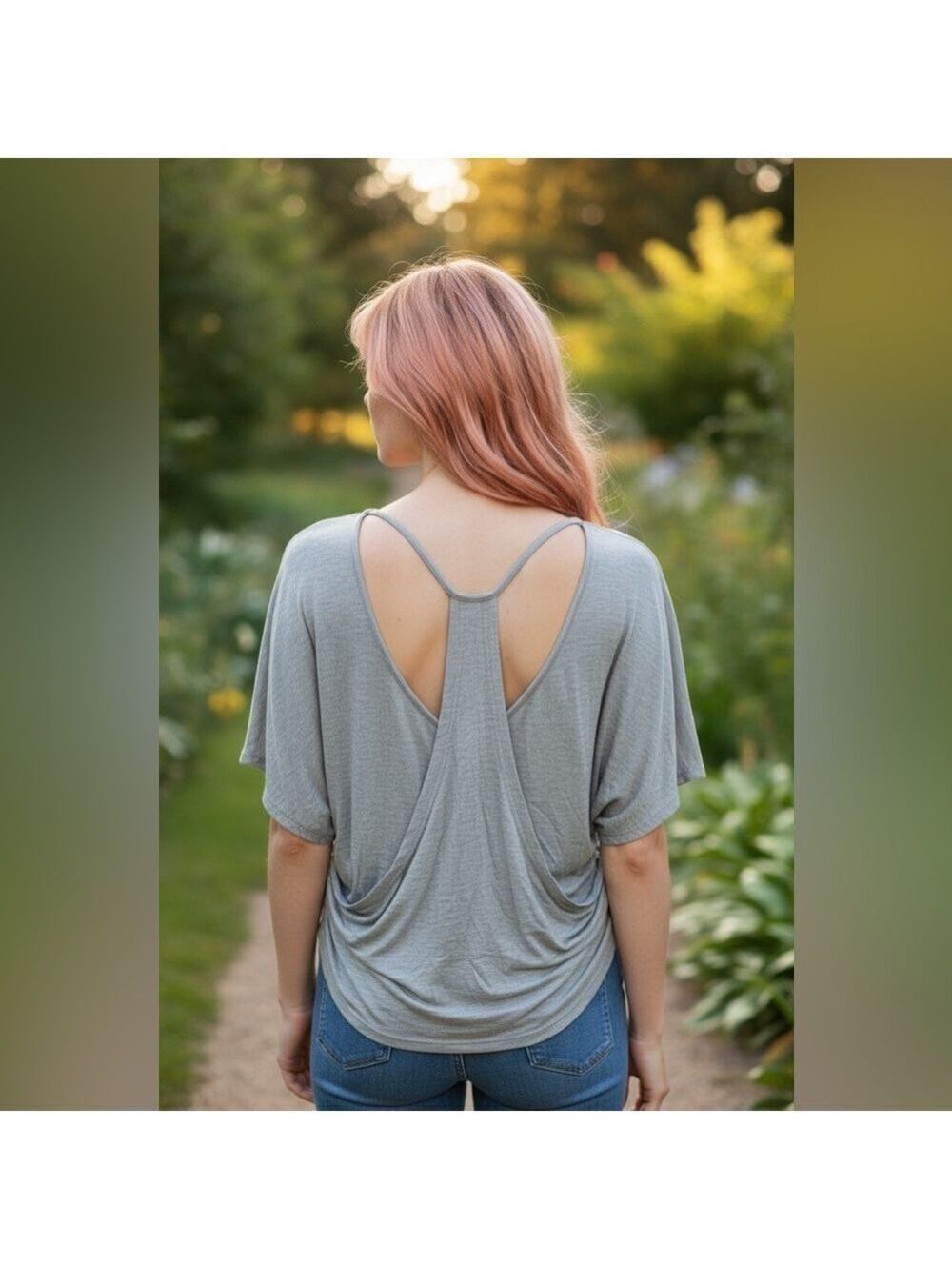 HP!🖤 POL Gray Open Back Draped Dolman Top – Size Small – NWOT - Picture 5 of 16